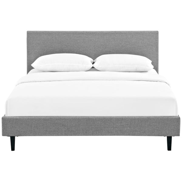 Modway Furniture Anya Platform Bed - Modern Mid-Century Design with Sturdy Construction and Luxurious Upholstery Light Gray MOD-5420-LGR