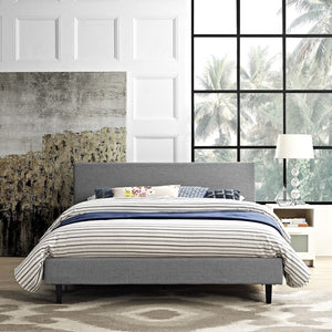 Modway Furniture Anya Platform Bed - Modern Mid-Century Design with Sturdy Construction and Luxurious Upholstery Light Gray MOD-5420-LGR