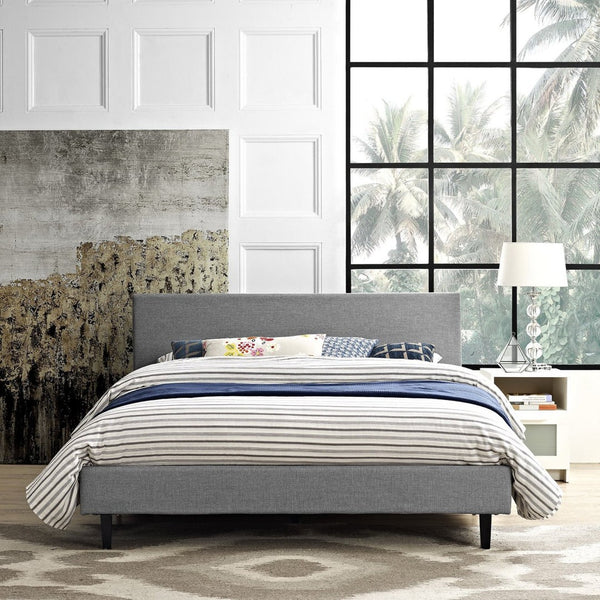 Modway Furniture Anya Platform Bed - Modern Mid-Century Design with Sturdy Construction and Luxurious Upholstery Light Gray MOD-5420-LGR
