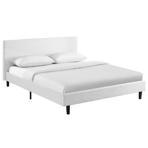Modway Furniture Anya Platform Bed - Modern Mid-Century Design with Sturdy Construction and Luxurious Upholstery White MOD-5420-WHI