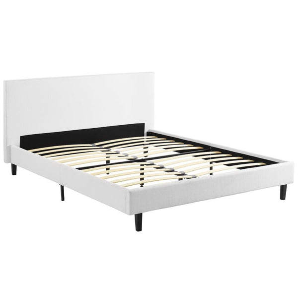 Modway Furniture Anya Platform Bed - Modern Mid-Century Design with Sturdy Construction and Luxurious Upholstery White MOD-5420-WHI