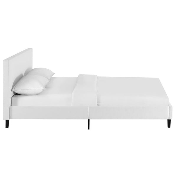 Modway Furniture Anya Platform Bed - Modern Mid-Century Design with Sturdy Construction and Luxurious Upholstery White MOD-5420-WHI