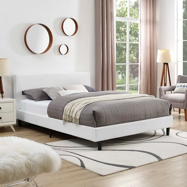 Modway Furniture Anya Platform Bed - Modern Mid-Century Design with Sturdy Construction and Luxurious Upholstery White MOD-5420-WHI