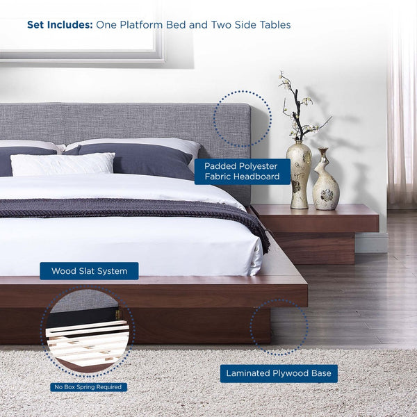 Modway Furniture Freja 3 Piece Fabric Queen Bedroom Set - Modern Upholstered Design with Sturdy Support & Style MOD-5492-WAL-GRY-SET