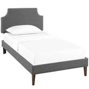 Modway Furniture Laura Twin Platform Bed - Mid-Century Modern Design with Upholstered Frame & Tapered Legs - Gray MOD-5596-GRY