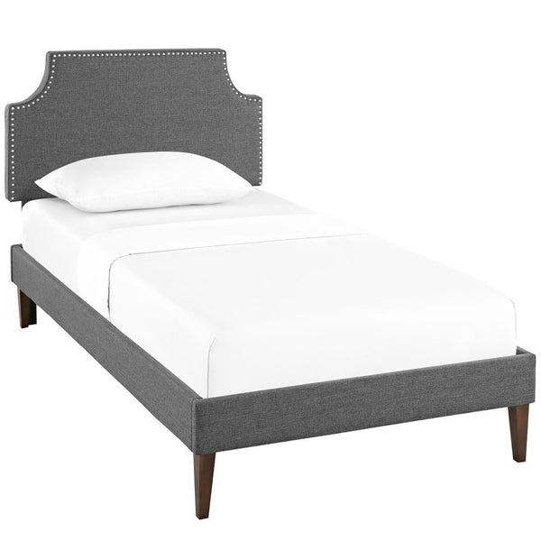 Modway Furniture Laura Twin Platform Bed - Mid-Century Modern Design with Upholstered Frame & Tapered Legs - Gray MOD-5596-GRY