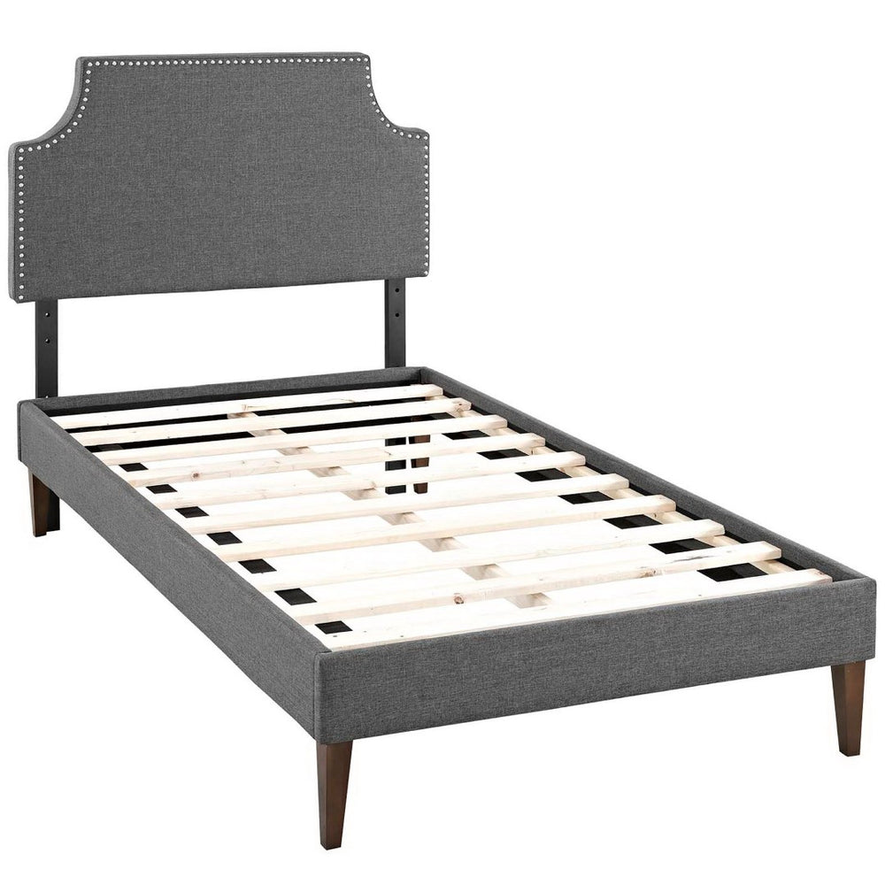 Modway Furniture Laura Twin Platform Bed - Mid-Century Modern Design with Upholstered Frame & Tapered Legs - Gray MOD-5596-GRY
