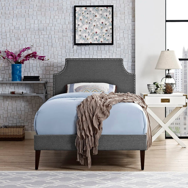 Modway Furniture Laura Twin Platform Bed - Mid-Century Modern Design with Upholstered Frame & Tapered Legs - Gray MOD-5596-GRY
