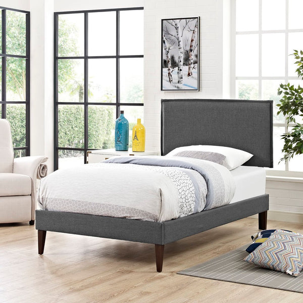Modway Furniture Camille Fabric Twin Platform Bed - Stylish Mid-Century Modern Upholstered Design for Modern Spaces MOD-5598-GRY