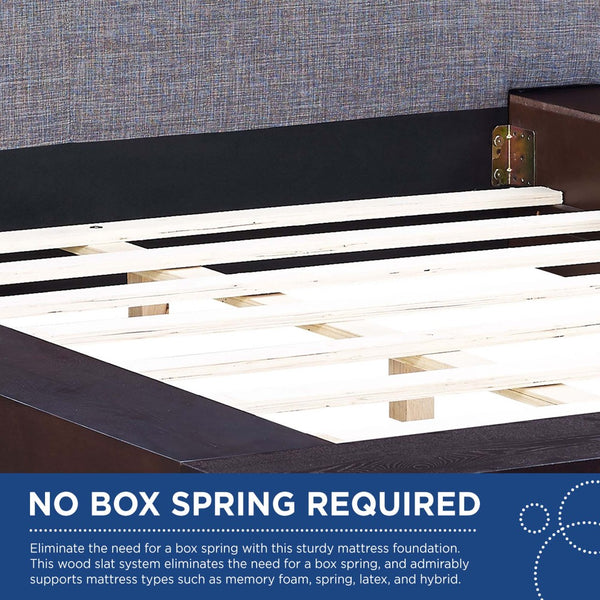 Modway Furniture Freja Fabric Queen Platform Bed - Modern Upholstered Design with Supportive Slats for Comfort & Style Cappuccino Gray MOD-5721-CAP-GRY-SET