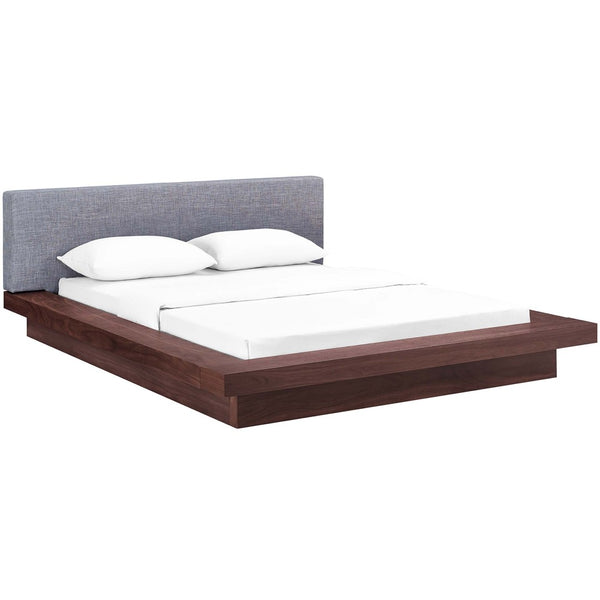 Modway Furniture Freja Fabric Queen Platform Bed - Modern Upholstered Design with Supportive Slats for Comfort & Style Walnut Gray MOD-5721-WAL-GRY-SET