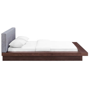 Modway Furniture Freja Fabric Queen Platform Bed - Modern Upholstered Design with Supportive Slats for Comfort & Style Walnut Gray MOD-5721-WAL-GRY-SET