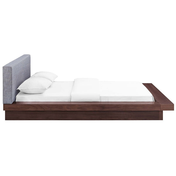 Modway Furniture Freja Fabric Queen Platform Bed - Modern Upholstered Design with Supportive Slats for Comfort & Style Walnut Gray MOD-5721-WAL-GRY-SET