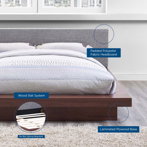 Modway Furniture Freja Fabric Queen Platform Bed - Modern Upholstered Design with Supportive Slats for Comfort & Style Walnut Gray MOD-5721-WAL-GRY-SET