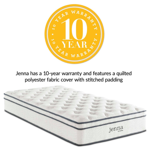 Modway Furniture Jenna 10" Hybrid Twin Mattress - Comfort Foam & Pocket Coils for Support, Cool Sleep, and Durability MOD-5768-WHI