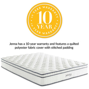 Modway Furniture Jenna 10" Hybrid Full Mattress - Supportive Innerspring Coils, Pressure Relief & Cooling Comfort MOD-5769-WHI