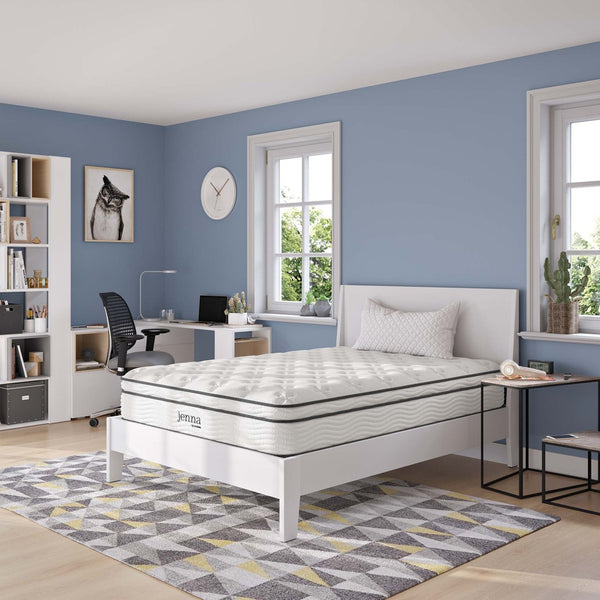 Modway Furniture Jenna 10" Hybrid Full Mattress - Supportive Innerspring Coils, Pressure Relief & Cooling Comfort MOD-5769-WHI