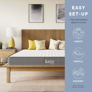 Modway Furniture Kate 6" Queen Mattress - Low-Profile Spring Support & Plush Comfort Layer for Restful Sleep Experience MOD-5774-WHI