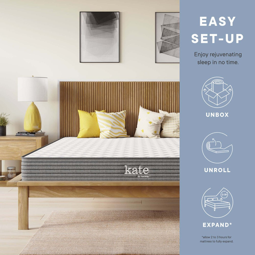 Modway Furniture Kate 6" King Mattress - Pressure Relief, Plush Comfort, & Durable Support for Restful Sleep Every Night MOD-5775-WHI