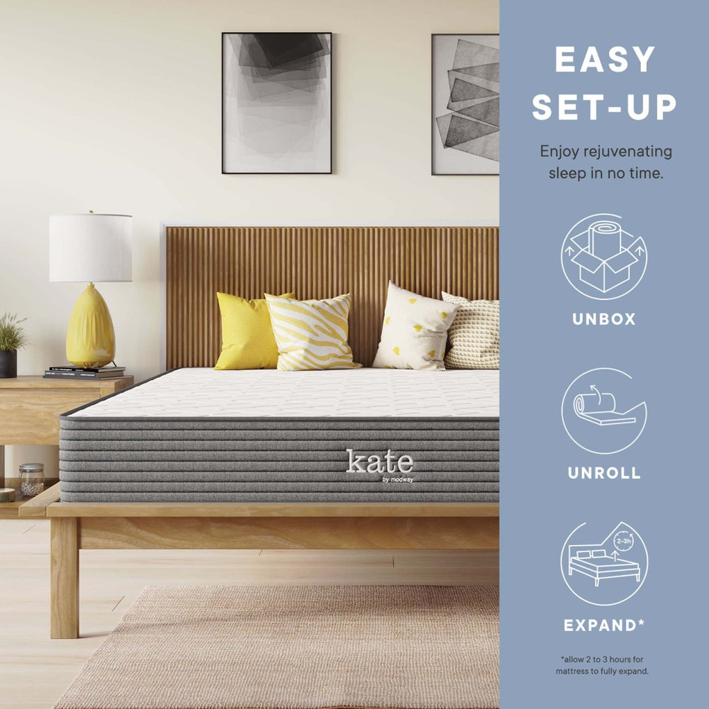 Modway Furniture Kate 8" Queen Mattress - Premium Spring Support & Soft Cushioning for Restful Sleep & Pressure Relief MOD-5778-WHI