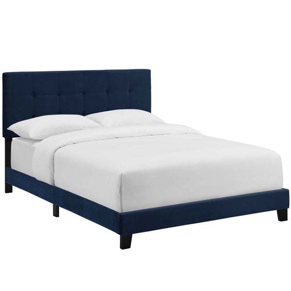 Modway Furniture Amira Performance Velvet Full Bed - Stylish Midnight Blue Upholstered Platform with Sturdy Support MOD-5859-MID