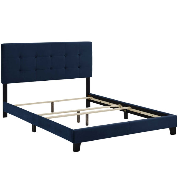 Modway Furniture Amira Performance Velvet Full Bed - Stylish Midnight Blue Upholstered Platform with Sturdy Support MOD-5859-MID