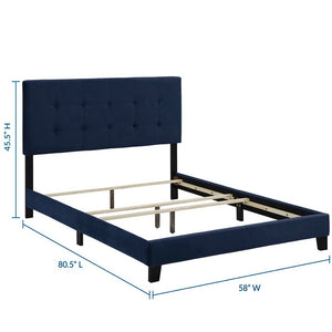 Modway Furniture Amira Performance Velvet Full Bed - Stylish Midnight Blue Upholstered Platform with Sturdy Support MOD-5859-MID