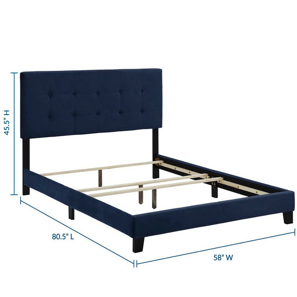 Modway Furniture Amira Performance Velvet Full Bed - Stylish Midnight Blue Upholstered Platform with Sturdy Support MOD-5859-MID