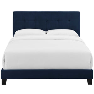 Modway Furniture Amira Performance Velvet Full Bed - Stylish Midnight Blue Upholstered Platform with Sturdy Support MOD-5859-MID