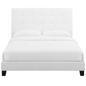 Modway Furniture Melanie Tufted Button Upholstered Fabric Full Platform Bed - Modern Design with Supportive Frame White MOD-5878-WHI