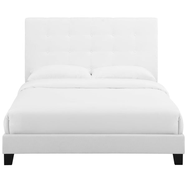 Modway Furniture Melanie Tufted Button Upholstered Fabric Full Platform Bed - Modern Design with Supportive Frame White MOD-5878-WHI