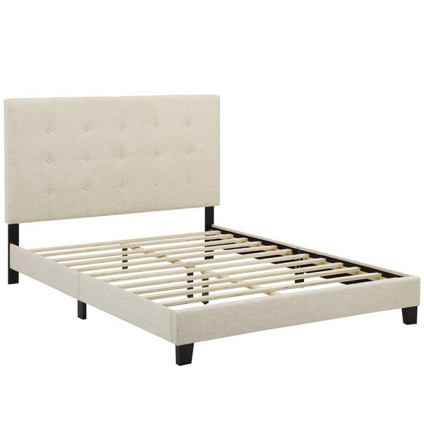 Modway Furniture Melanie Queen Platform Bed - Stylish Upholstered Design with Button Tufting and Durable Support System Beige MOD-5879-BEI