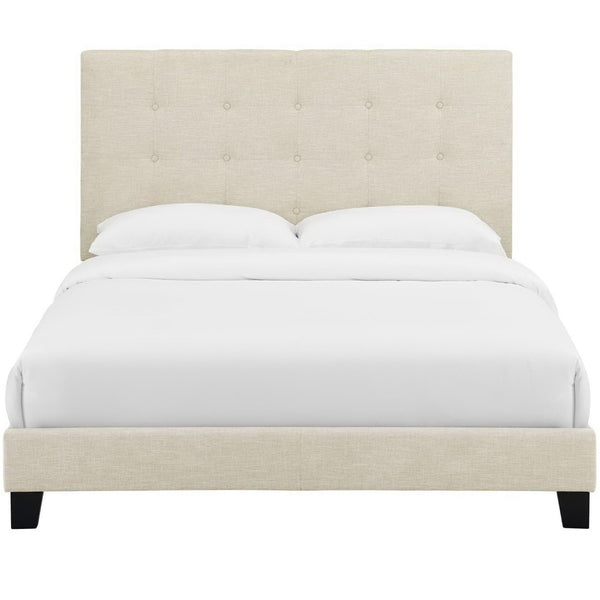 Modway Furniture Melanie Queen Platform Bed - Stylish Upholstered Design with Button Tufting and Durable Support System Beige MOD-5879-BEI