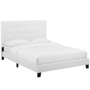 Modway Furniture Melanie Queen Platform Bed - Stylish Upholstered Design with Button Tufting and Durable Support System White MOD-5879-WHI