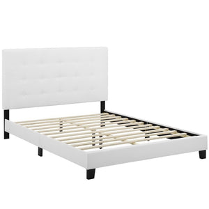 Modway Furniture Melanie Queen Platform Bed - Stylish Upholstered Design with Button Tufting and Durable Support System White MOD-5879-WHI