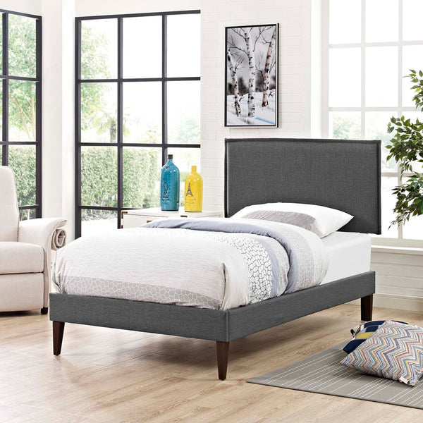 Modway Furniture Amaris Twin Platform Bed – Mid-Century Modern Design, Durable Upholstery, No Box Spring Needed! MOD-5906-GRY