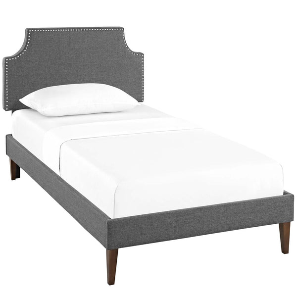 Modway Furniture Corene Fabric Twin Platform Bed - Stylish Mid-Century Modern Design with Tapered Legs in Gray MOD-5951-GRY