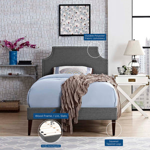 Modway Furniture Corene Fabric Twin Platform Bed - Stylish Mid-Century Modern Design with Tapered Legs in Gray MOD-5951-GRY