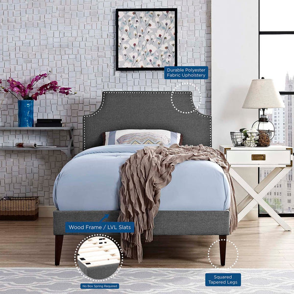 Modway Furniture Corene Fabric Twin Platform Bed - Stylish Mid-Century Modern Design with Tapered Legs in Gray MOD-5951-GRY