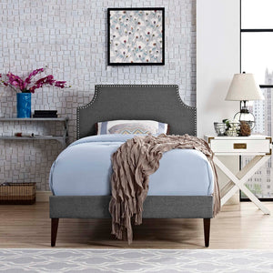 Modway Furniture Corene Fabric Twin Platform Bed - Stylish Mid-Century Modern Design with Tapered Legs in Gray MOD-5951-GRY