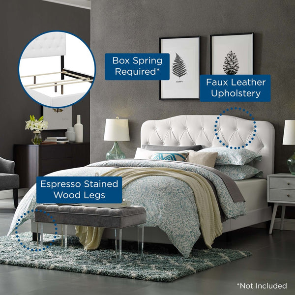 Modway Furniture Amelia Faux Leather Full Bed - Elegant Button-Tufted Design, Durable Support, Modern Comfort Style MOD-5991-WHI