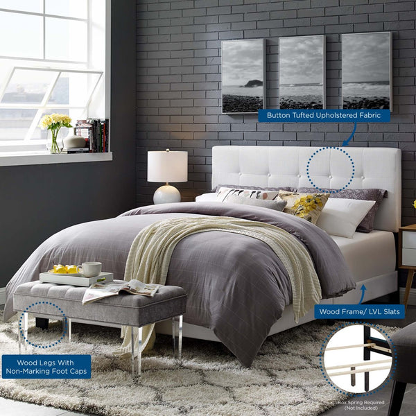 Modway Furniture Amira Upholstered Fabric Full Bed - Elegant Button-Tufted Design for Stylish Bedrooms and Comfort White MOD-6000-WHI