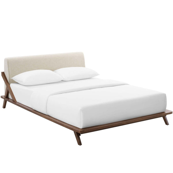 Modway Furniture Luella Upholstered Queen Platform Bed - Mid-Century Modern Design with Solid Wood Frame & Support MOD-6047-WAL-BEI