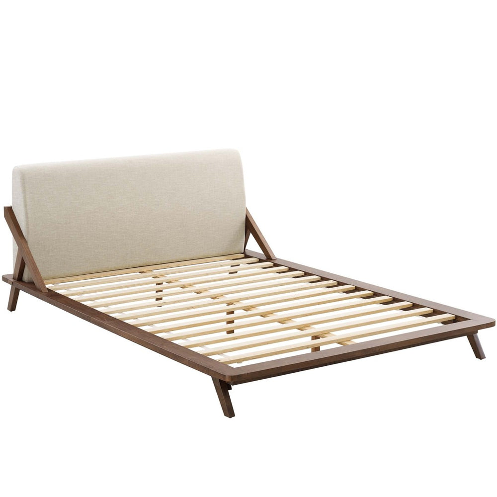 Modway Furniture Luella Upholstered Queen Platform Bed - Mid-Century Modern Design with Solid Wood Frame & Support MOD-6047-WAL-BEI
