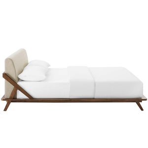Modway Furniture Luella Upholstered Queen Platform Bed - Mid-Century Modern Design with Solid Wood Frame & Support MOD-6047-WAL-BEI