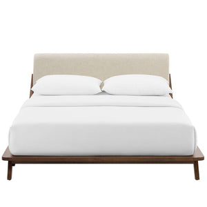 Modway Furniture Luella Upholstered Queen Platform Bed - Mid-Century Modern Design with Solid Wood Frame & Support MOD-6047-WAL-BEI