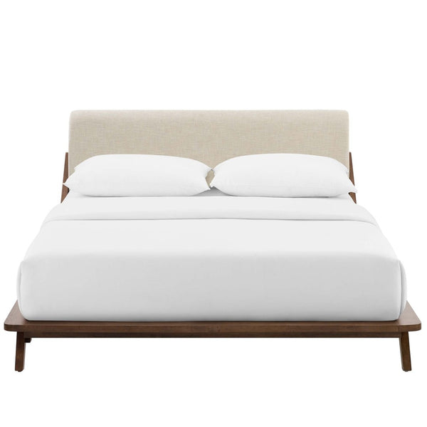 Modway Furniture Luella Upholstered Queen Platform Bed - Mid-Century Modern Design with Solid Wood Frame & Support MOD-6047-WAL-BEI