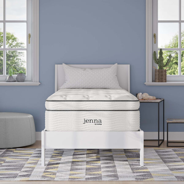 Modway Furniture Jenna 14" Hybrid Twin Mattress - Innerspring & Foam for Ultimate Support, Pressure Relief & Cooling MOD-6082-WHI