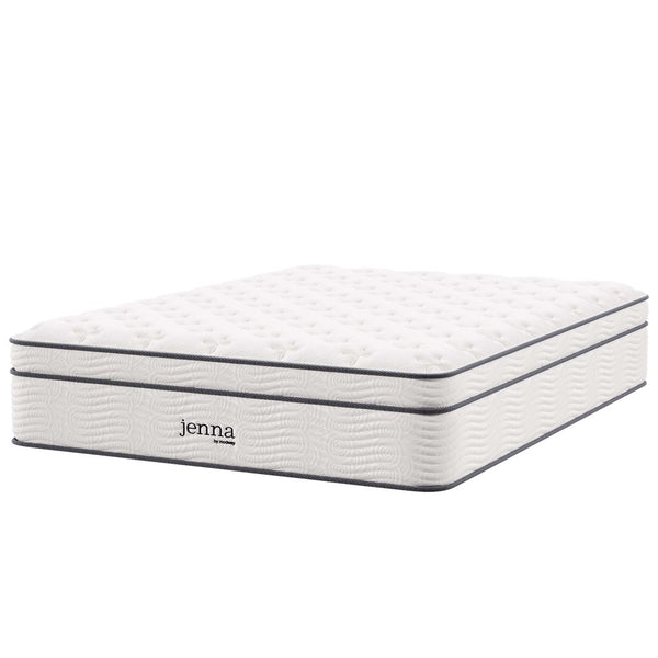 Modway Furniture Jenna 14" Hybrid Queen Mattress - Innerspring & Foam for Ultimate Comfort, Support, and Cool Sleep MOD-6084-WHI