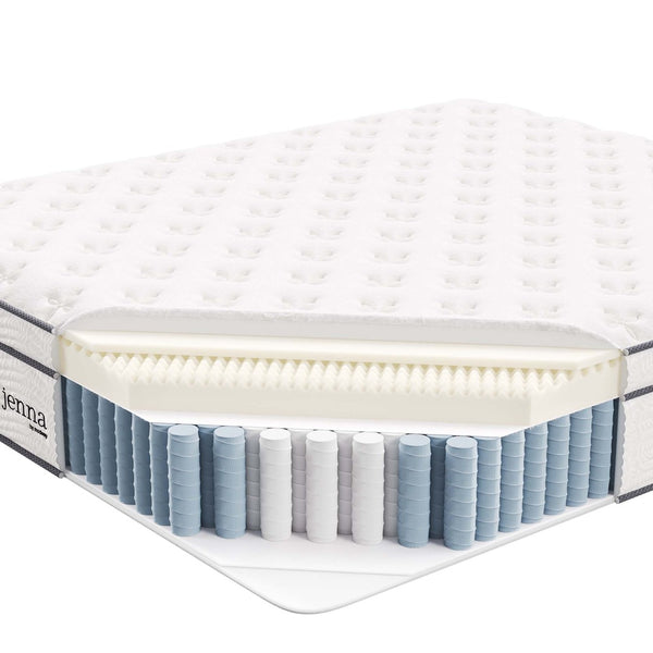 Modway Furniture Jenna 14" California King Hybrid Mattress - Pocketed Coils & Breathable Foam for Ultimate Comfort MOD-6086-WHI